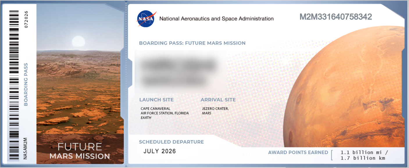 NASA火星探査機搭乗券